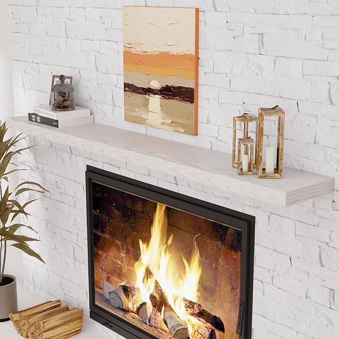 72 Inch Floating Shelves, 72 x 9 Rustic Wooden Fireplace Mantel, 9 Inch Floating Shelf for Wall, Farmhouse Wall Shelves for Home Storage & Display, Brich Color, Set of 1-Ruum Studio Home