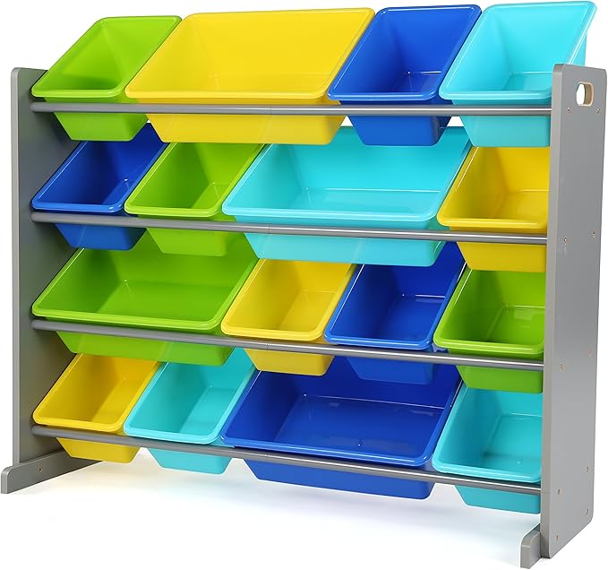 Humble Crew Supersized Toy Storage Organizer with 16 Removable Bins, Grey/Blue/Green/Yellow – Large Toy Storage for Toddlers Ideal for Kids' Rooms, Playrooms, and Nurseries - Modern Toy Bins for Kids-Ruum Studio Home