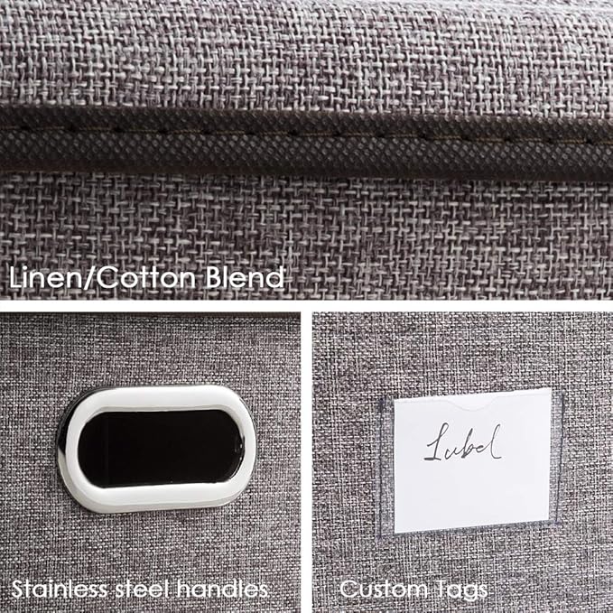 PRANDOM Extra Large Collapsible Storage Bins with Lids [3-Pack] Linen Fabric Foldable Storage Baskets Boxes Organizer Containers Cube with Cover for Bedroom Closet Office Nursery (22.8x15.75x13.8)-Ruum Studio Home