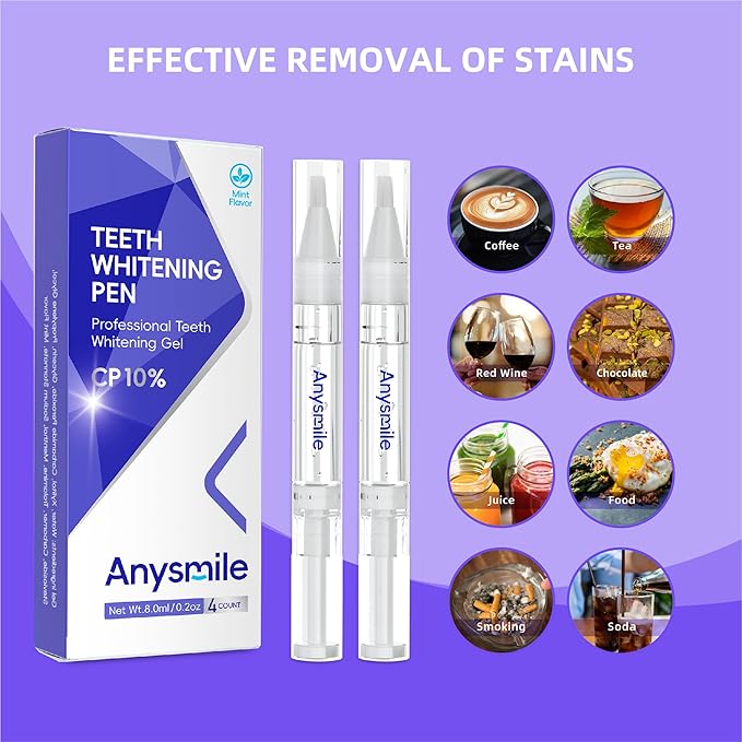 Teeth Whitening Pens Non Sensitive Teeth Whitener Gel with Effective 10% Carbamide Peroxide, 4 Professional Tooth Whitening Gel Pens 2ml/Pen-Ruum Studio Home