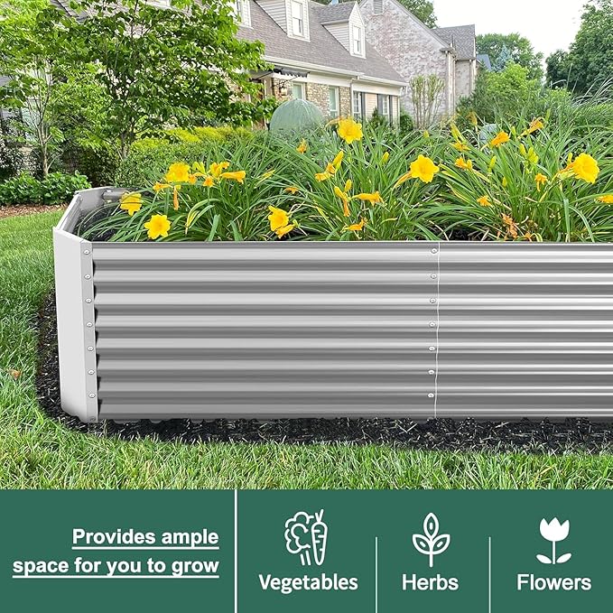 Land Guard 8×4×2 ft Galvanized Raised Garden Bed Kit, Galvanized Planter Raised Garden Boxes Outdoor, Large Metal Raised Garden Beds for Vegetables.-Ruum Studio Home