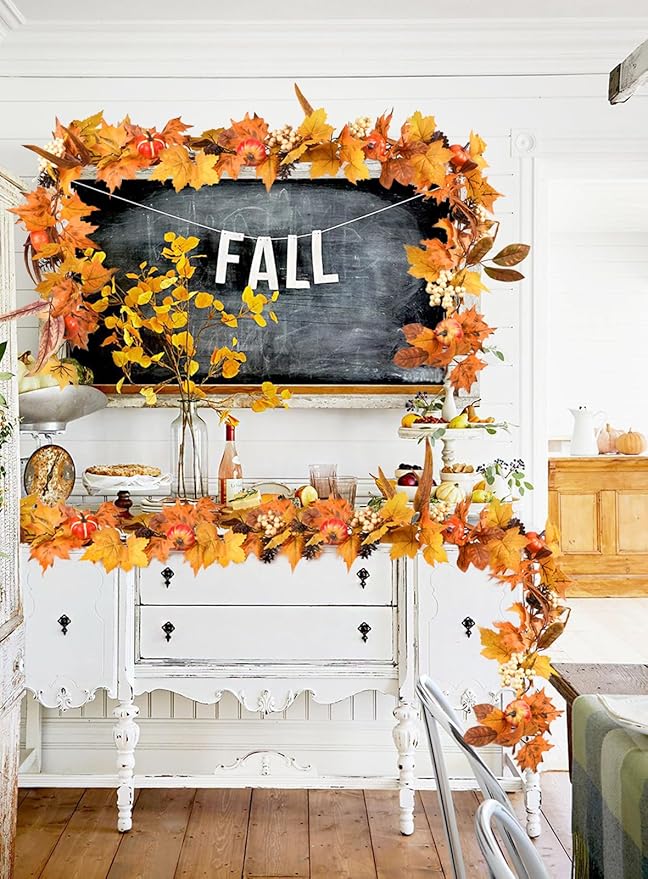 DearHouse Fall Maple Leaves, 6ft Artificial Autumn Foliage Thanksgiving Decor for Home, Wedding, Fireplace, Party, Christmas (Yellow&Brown)-Ruum Studio Home
