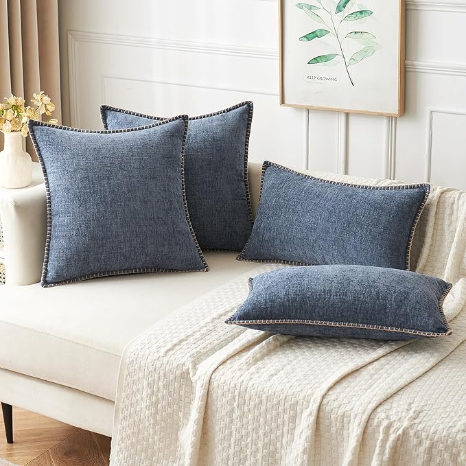 MIULEE Pack of 2 Couch Throw Pillow Covers 12x20 Inch Dark Grey Blue Farmhouse Decorative Pillow Covers with Stitched Edge Soft Chenille Solid Dyed Spring Pillow Covers for Sofa Bed Living Room-Ruum Studio Home