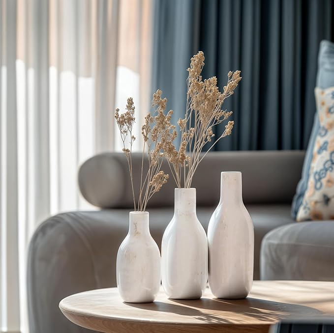 NOBULA White Ceramic Donut Vases – Modern Home Decor for Living Room, Bedroom & Table Centerpiece - Minimalist Nordic – Unique Vases for Olive Plant & Flowers – Decorative Coffee Table Vase Set of 3-Ruum Studio Home