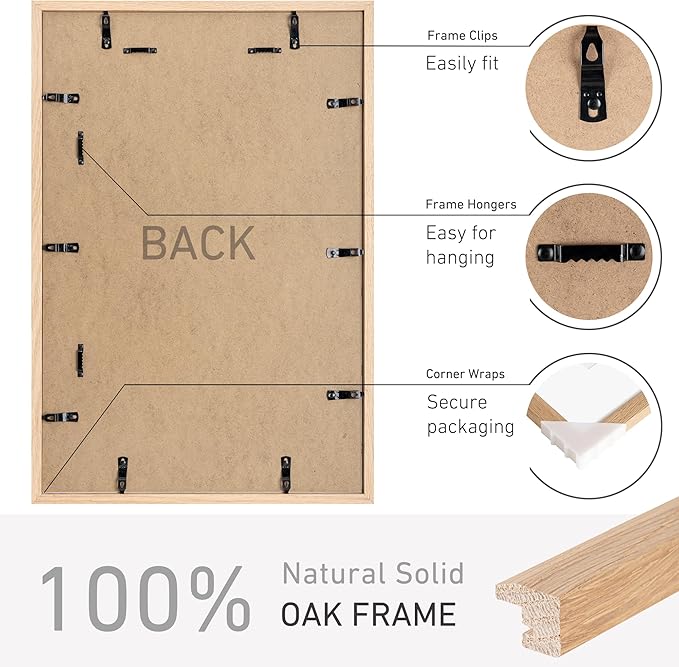 16x24 Poster Frame Natural Solid Oak Photo Frames with 12x18 Removable Mat Wall Hanging Large Handcrafted Frame with HD Plexiglass Wall and Tabletop Display Large Picture Frame-Ruum Studio Home