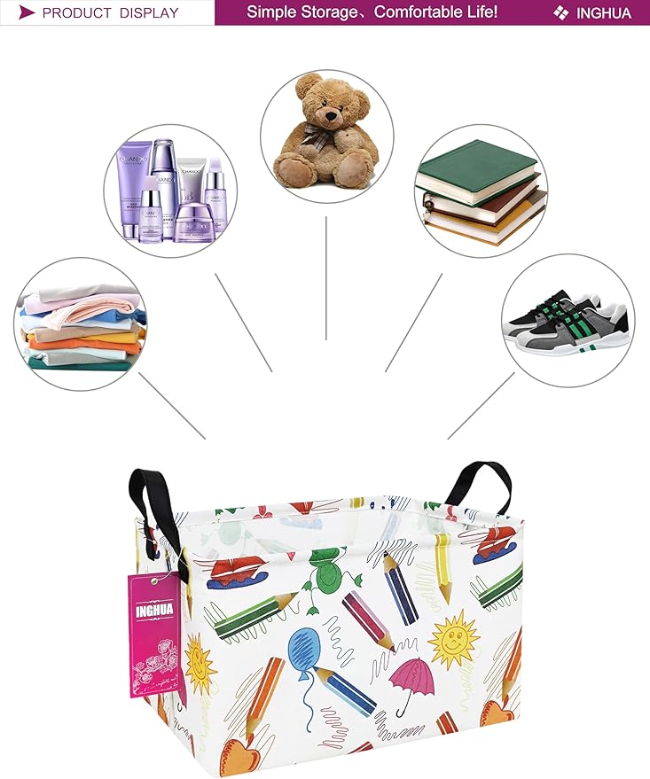 Rectangular Storage Basket Fabric Organizer Bin for Toys,Books,Clothes,Gifts,Pets-Perfect for Home,Office,Nursery,Dorm,Shelf(Rec-colored pencil )-Ruum Studio Home
