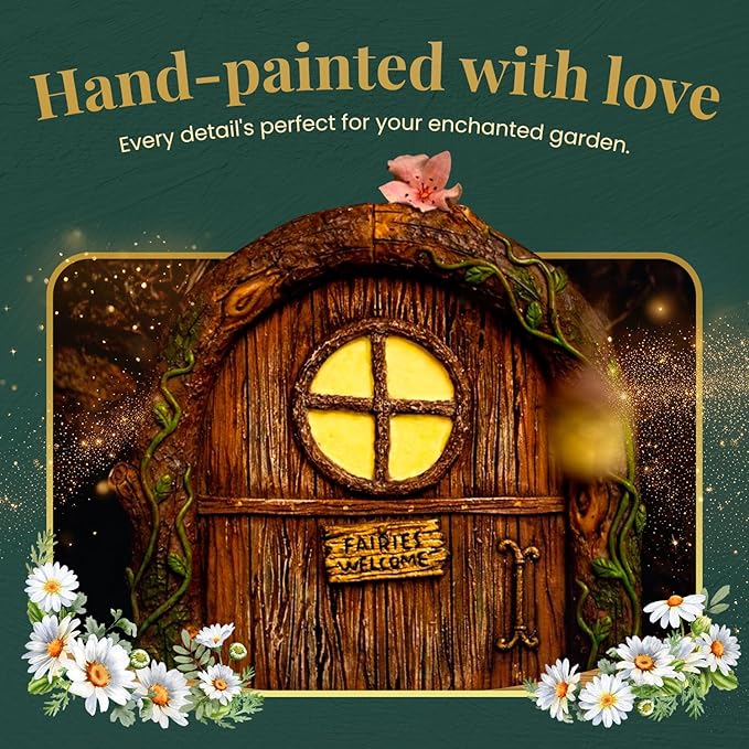 Fairy Door and Windows – Glow in The Dark Yard Art Sculpture Decoration for Kids Room, Wall and Trees Outdoor | Miniature Garden Outdoor Decor Accessories with Bonus Fairy Lantern-Ruum Studio Home