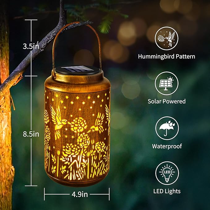 Brizled Hummingbird Solar Lanterns Outdoor, Decorative Mothers Day Gifts for Women Mom Grandma, Waterproof Hanging Solar Lights LED Lanterns for Garden Patio Courtyard Path Tabletop Porch Balcony Decr-Ruum Studio Home