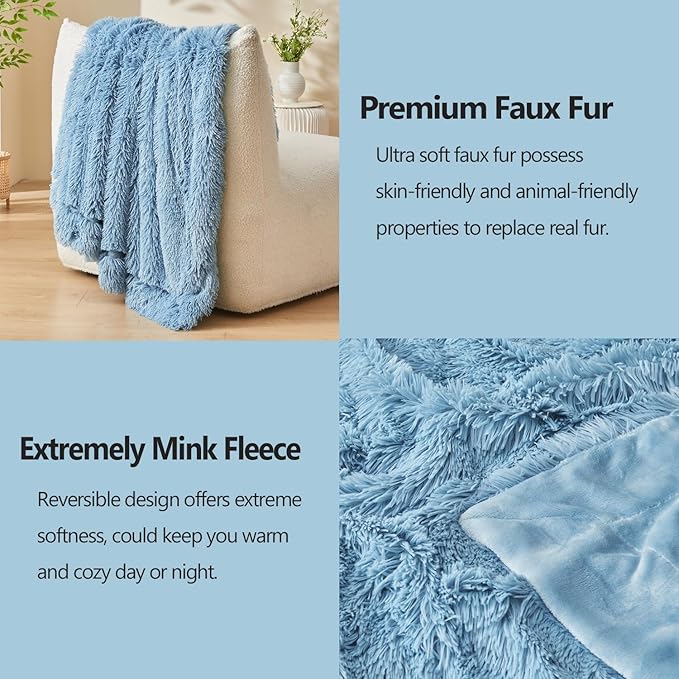 GONAAP Fuzzy Faux Fur Throw Blanket Twin Size Light Blue Super Soft Cozy Plush Fuzzy Shaggy Blanket for Couch Sofa Bed (Light Blue, Twin(60"x80"))-Ruum Studio Home