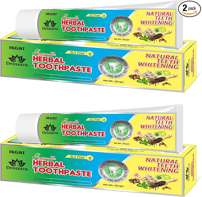 Jagat Devsutra Dr. Recommended Ayurvedic Herbal Fresh Mint Flavour Toothpaste Combo Pack Offer - 100% Natural Teeth Whitening Formula, No Fluoride & No Artificial Colours - Pack of 2 (4.4 OZ Each)-Ruum Studio Home