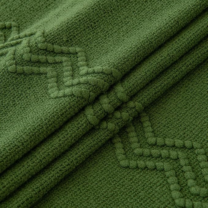 MIULEE Olive Green Knitted Throw Blanket for Couch Boho Textured Cozy Woven Blanket with Tassels for Sofa Chair Bed Living Room Spring Acrylic Wave Pattern 50"x60"-Ruum Studio Home