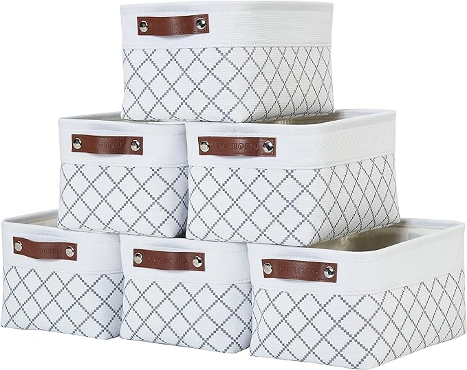 DECOMOMO Small Storage Basket, Closet Storage Bins, Baskets for Organizing Shelves (White Check, Small - 6 Pack)-Ruum Studio Home