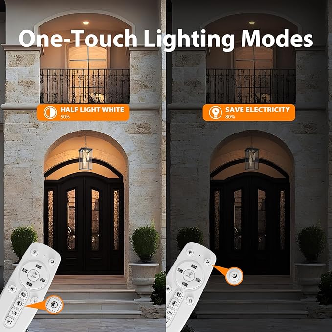 3-Color LED Outdoor Pendant Light with Remote, 3-Light 19" Large Outdoor Chandelier for Porch, Black Gold Exterior Pendant Lighting Fixtures Ceiling Mount Pendant Lantern for Patio Front Door-Ruum Studio Home