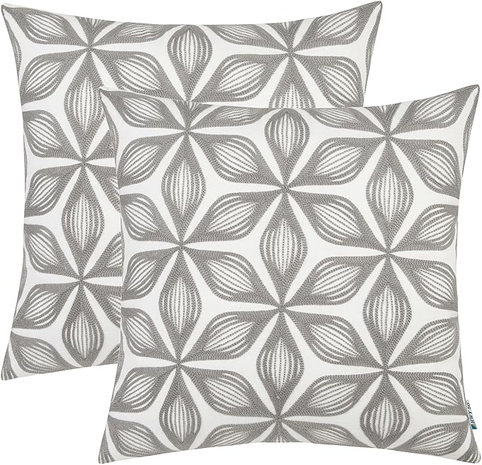 HWY 50 Grey Gray Decorative Throw Pillow Covers 18x18 Inch, Pack of 2 Embroidered Cotton Farmhouse Cushion Cover Pillow Case for Sofa Couch Living Room Bed Bedroon, Fashion Geometric Accent-Ruum Studio Home