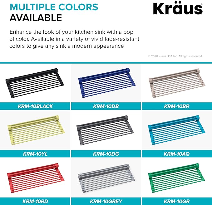 Kraus Multipurpose Over-Sink Roll-Up Dish Drying Rack, Colander and Trivet in Light Grey, KRM-10GREY-Ruum Studio Home