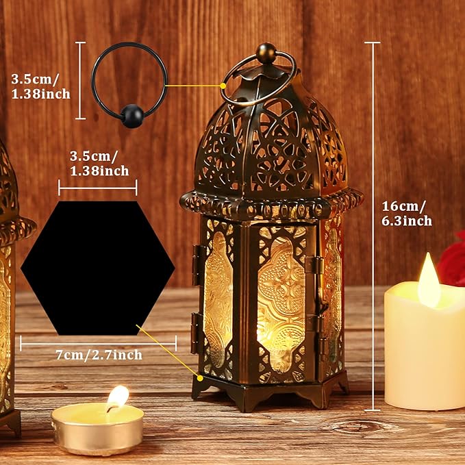 Metal Candle Holder 4PCS Transparent Glass Moroccan Style Hanging Lanterns Creative Wedding Home Tabletop Decoration Birdcage, Black-Ruum Studio Home