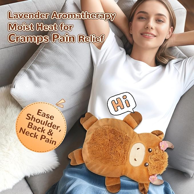 Microwave Heating Pad for Pain Relief, 16" x 12" Microwavable Heating Pads for Cramps, Back Pain, Neck Shoulder, Muscles, Knee, Joints, Natural Heat Pack Moist Heat, Highland Cow with Headdress Flower-Ruum Studio Home