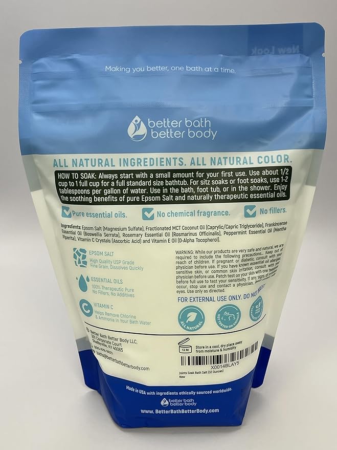 Joints Bath Soak (3 Pack with Scoop) Soothing Epsom Salt with Rosemary and Frankincense Essential Oils Plus Vitamin Crystals in BPA Free Pouch Three 2 lbs Pouches 6 Lbs Total-Ruum Studio Home