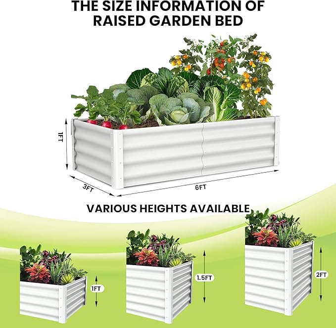 Galvanized Raised Garden Bed Outdoor, 2 Pcs 6x3x1FT Outdoor Large Planter Raised Beds Open Base with Safety Edge and Glove for Vegetables Flowers Ground Planter, White-Ruum Studio Home