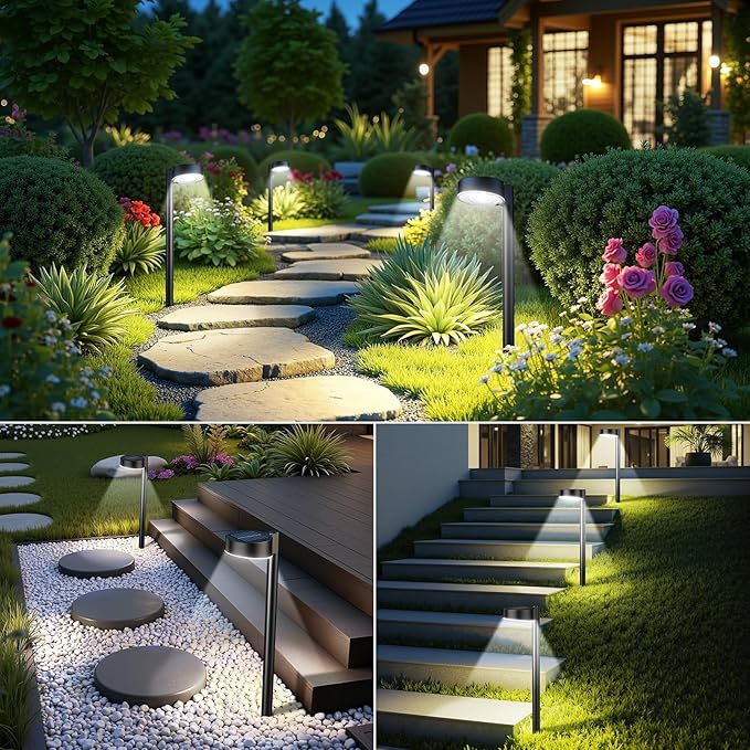 8 Pack Solar Pathway Lights Outdoor, 12 Brighter LED Solar Lights Outdoor Waterproof, Up to 12 Hrs Modern Path Light for Yard Garden Walkway Driveway Lawn, Cool White-Ruum Studio Home
