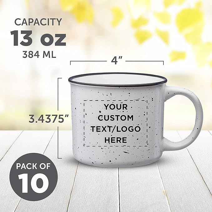 DISCOUNT PROMOS Custom Ceramic Campfire Coffee Mugs 13 oz. Set of 100, Personalized Bulk Pack - Perfect for Tea, Espresso, Cappuccino, Hot Cocoa - White-Ruum Studio Home
