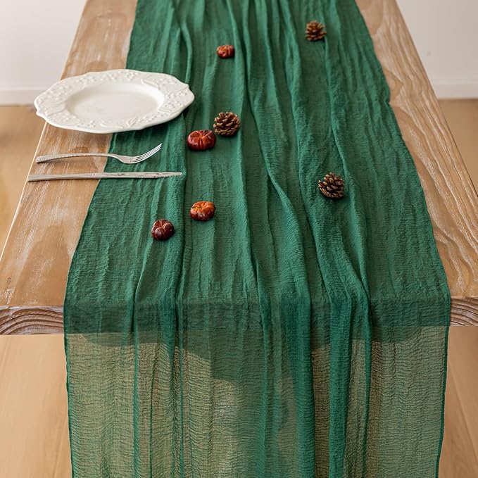 6pcs Emerald Green Cheesecloth Table Runner Gauze 120 Inch 10 FT Rustic Boho Cheese Cloth Runner for Wedding Baby Shower Bridal Shower Birthday Party Long Sheer Home Decorations-Ruum Studio Home
