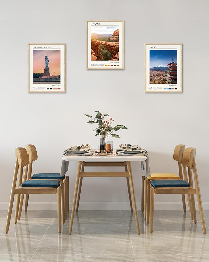 HesenDot Natural OAK Wood Framed City Wall Art,12x16in Famous Skyline Quality Canvas Wall Print,Classic Urban Landmark Wall Decor for Living Room, Bedroom,Office Gallery Set of 1-Ruum Studio Home