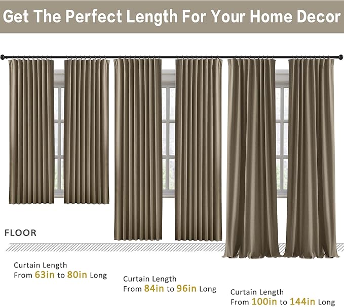 RAIN CITY 100 Inch Long Linen Blended Blackout Curtains 2 Panels Set,Custom Length Back Tab Drapes with Hooks, Grey Backing Linen Window Curtains for Living Room Bedroom,50x100 in Long,Linen-Ruum Studio Home