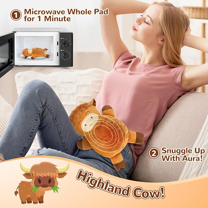 Microwave Heating Pad for Pain Relief, 16" x 11" Microwavable Heating Pads for Cramps, Back Pain, Neck Shoulder, Muscles, Knee, Joints, Natural Heat Pack Moist Heat, Squint Highland Cow-Ruum Studio Home
