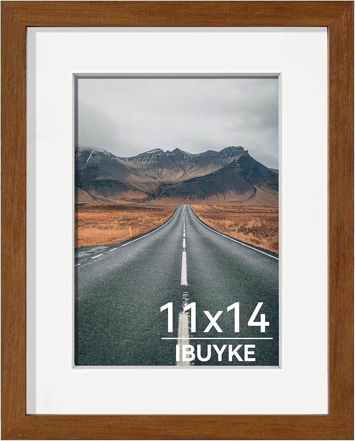 IBUYKE 11 x14 Picture Frame,Solid Oak Wood 11x14 Photo Frame with Mat to 8x10,11x14 Picture Frames With Tempered Glass,Wall Mount Display,Home Decor,Walnut Oak 14 x 11 Frame,UWPF1114H-Ruum Studio Home