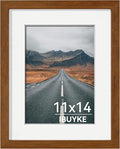 IBUYKE 11 x14 Picture Frame,Solid Oak Wood 11x14 Photo Frame with Mat to 8x10,11x14 Picture Frames With Tempered Glass,Wall Mount Display,Home Decor,Walnut Oak 14 x 11 Frame,UWPF1114H-Ruum Studio Home