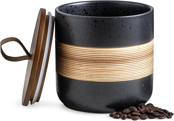 Spice Jars with Lid, Coffee Container Kitchen Food Storage Jars for Spice Sugar Tea Bag, Stackable Decorative Jars for Countertop, Black & 37oz-Ruum Studio Home