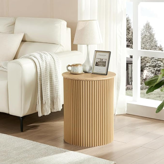 AVZEAR Fluted Round Side Table, Small End Table Modern Boho Nightstands, Circle Bedside Tables Bohemian Accent Table Wood Night Stand for Small Spaces, Living Room, Bedroom(Natural)-Ruum Studio Home
