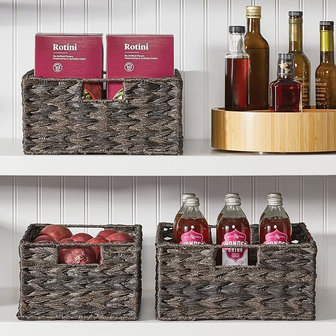 mDesign Woven Farmhouse Kitchen Pantry Food Storage Organizer Basket Box - Container Organization for Cabinets, Cupboards, Shelves, Countertops, Store Potatoes, Onions, Fruit, 6 Pack, Espresso Brown-Ruum Studio Home