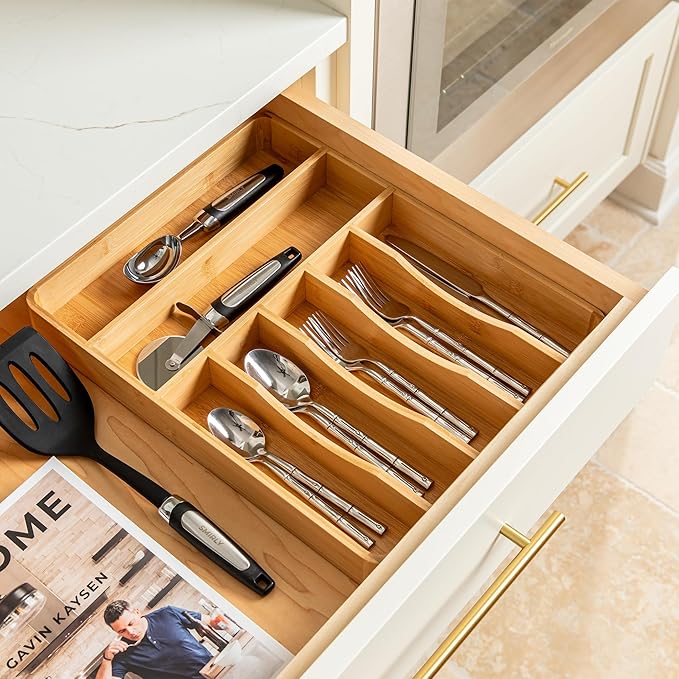 SMIRLY Silverware Drawer Organizer – Bamboo Kitchen Drawer Organizer, Adjustable Utensil Holder and Cutlery Tray, Drawer Dividers for Flatware and Kitchen Utensils-Ruum Studio Home