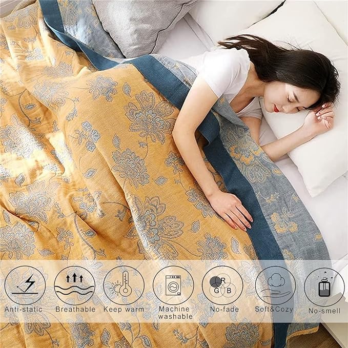 Boho Throw Blanket 100% Cotton Blankets, Super Soft Cozy Warm Blanket, Cotton Quilted Blankets, Versatile KnitWoven Blanket for Couch Sofa Bed Home Decor and Living Room, 78''Wx 90''L-Ruum Studio Home