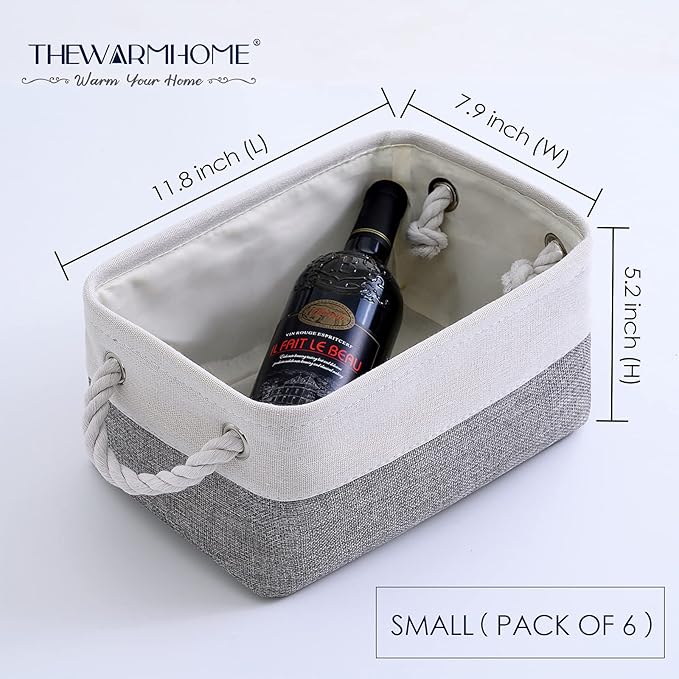 TheWarmHome Small Storage Baskets for Organizing,Storage Baskets for Shelves,Small Fabric Storage Bins W/Handles For Closet Nursery Toy Decorative Foldable (White&Grey, 11.8L*7.9W*5.2H-6 Pack)-Ruum Studio Home
