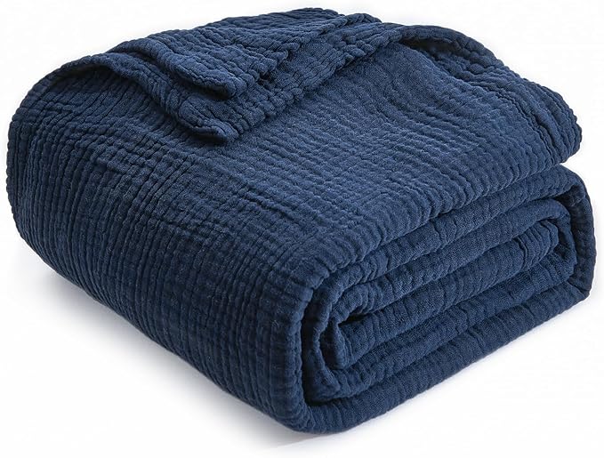 EMME Muslin Baby Blankets 100% Cotton 4-Layer Swaddle 40"x50" Lightweight Soft Breathable for Toddler, Infant, Newborn All Season Gauze Blanket, Navy Blue-Ruum Studio Home