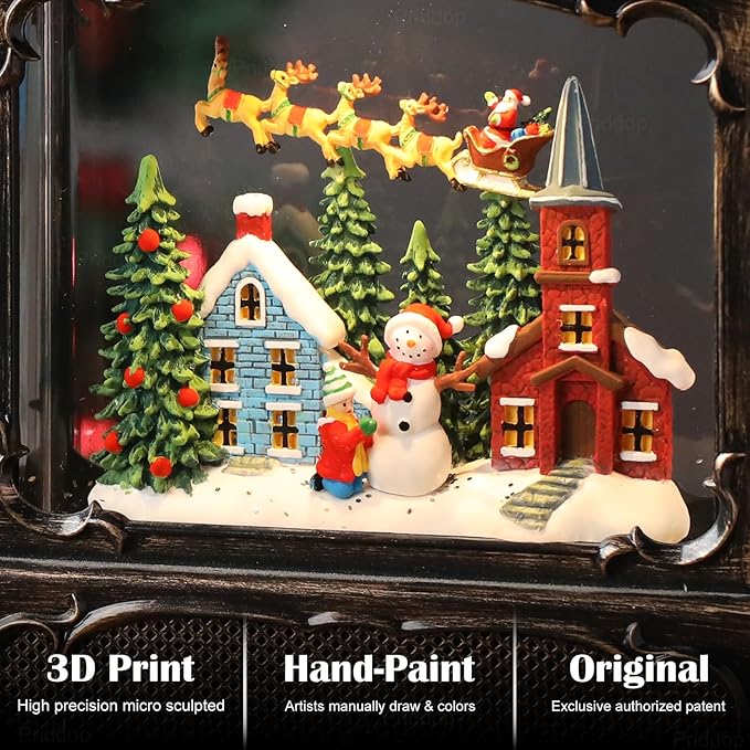 Christmas Snow Globe Lantern Christmas Decorations Gifts Snowman Santa Claus Church Village Scene Musical Glitter Snowfall USB/Battery Timer 12 inch-Ruum Studio Home