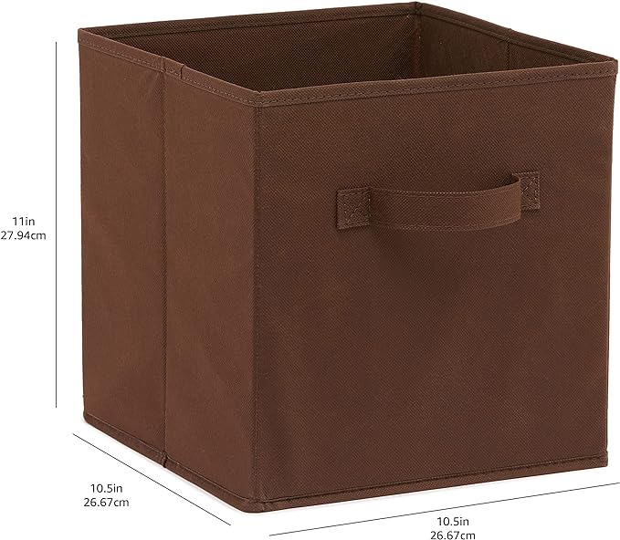 Amazon Basics Cube Organizer Storage Bins Handles, Collapsible Fabric, Pack of 6, 10.5"x10.5"x11", Brown-Ruum Studio Home