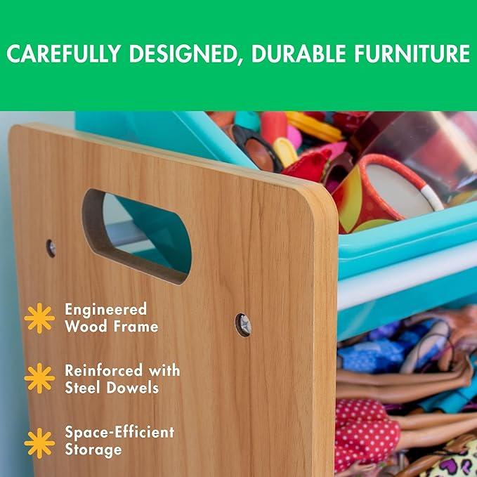 Humble Crew Kids Toy Storage Organizer with 12 Plastic Bins, Natural Wood/Aqua – Removable Bins for Playroom, Bedroom, Toddler Furniture for Boys and Girls Ages-Ruum Studio Home