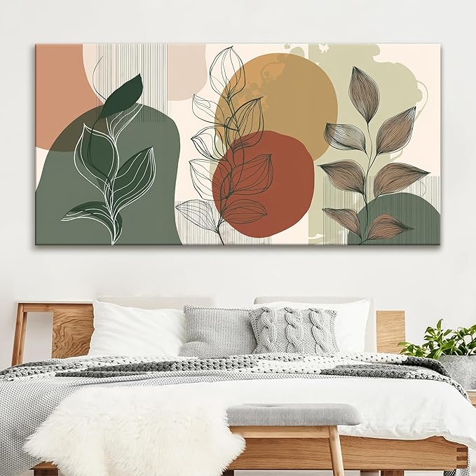 Tsomzxng Large Abstract Boho Wall Art For Living Room Century Modern Canvas Art Wall Decor Picture Painting Aesthetics Botanical Abstract Art Prints Bedroom Office Wall Hanging Decor 29x58 In-Ruum Studio Home