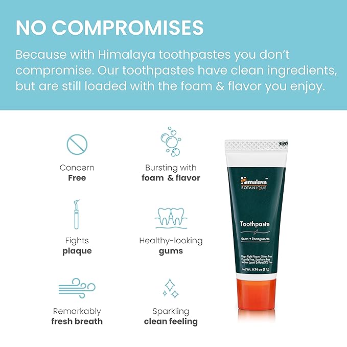 Himalaya Botanique Neem & Pomegranate Travel Toothpaste, Mint Flavor - Travel Size Fluoride Free Toothpaste Fights Plaque & for Fresh Breath - Vegan, Gluten Free, No SLS, 0.74 oz (Pack of 20)-Ruum Studio Home