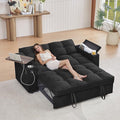 66" Multi-Functional Pull-Out Sofa Bed with Hidden Side Table, Storage Armrests, Built-in Charging Port, Spring Mattress, Solid Wood Frame – Ideal for Small Spaces, Easy Assembly-Ruum Studio Home