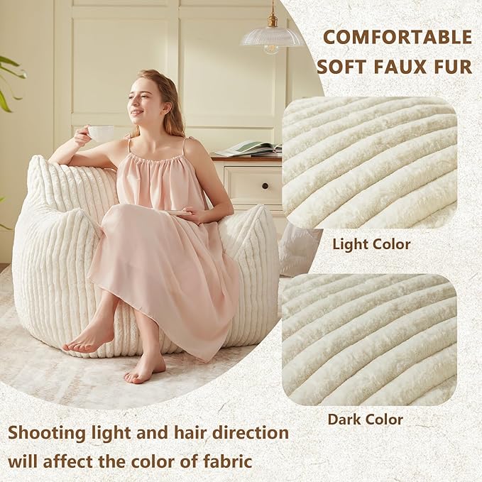 Giant Bean Bag Chairs for Adults Teens, Large Bean Bag Sofa Chairs with Filling Comfy Fuzzy BeanBag Chair with Armrests for Bedroom Living Room Reading-Ruum Studio Home
