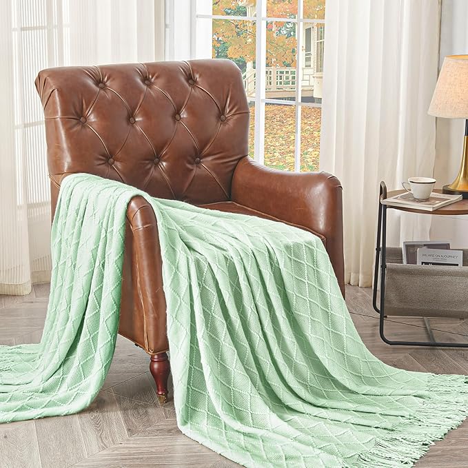 inhand Knitted Throw Blanket for Couch and Bed, Soft Living Room Home Decor Knitted Blanket with Tassel, Outdoor Lightweight Breathable Summer Blanket, Farmhouse Warm Woven Decorative, 50"x60"-Ruum Studio Home