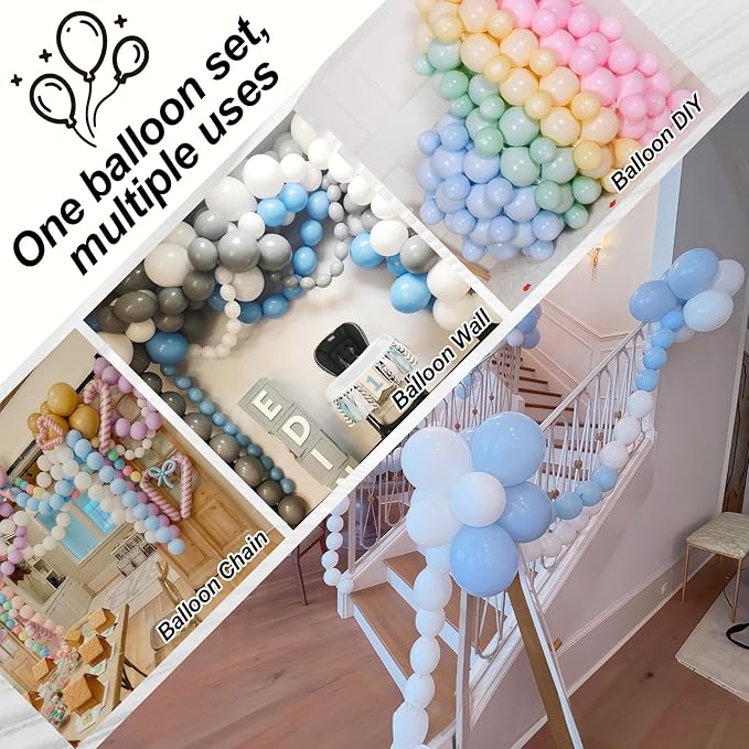 Blue and White Link Balloons, 60PCS Baby Light Blue White Linking Balloons with Tail for Making Balloon Wall Arch and Chains, Quick Balloon for Wedding Birthday Baby Shower Party Decorations (6inch)-Ruum Studio Home
