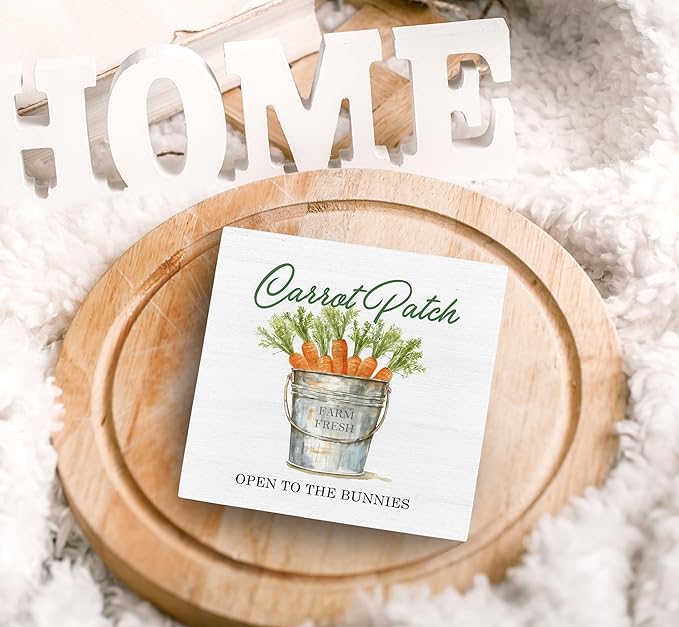 SRADMO Easter Sign, Carrot Patch Easter Wood Box Sign Desk Decor, Easter Carrot Decorations, Farmhouse Easter Theme Wooden Block Box Sign Decoration for Home Office Shelf Table Decor-Ruum Studio Home