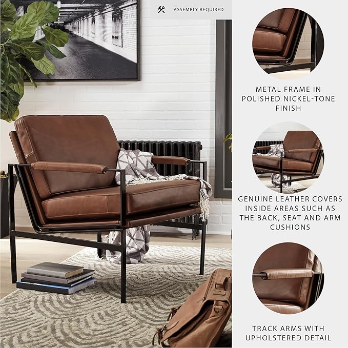 Signature Design by Ashley Puckman Mid-Century Modern Leather Accent Chair, Brown-Ruum Studio Home