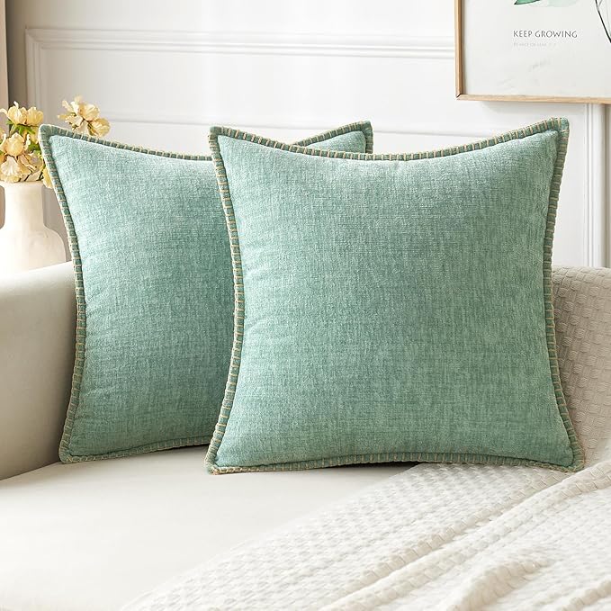 MIULEE Pack of 2 Couch Throw Pillow Covers 20x20 Inch Greyish Green Farmhouse Decorative Pillow Covers with Stitched Edge Soft Chenille Solid Dyed Spring Pillow Covers for Sofa Bed Living Room-Ruum Studio Home